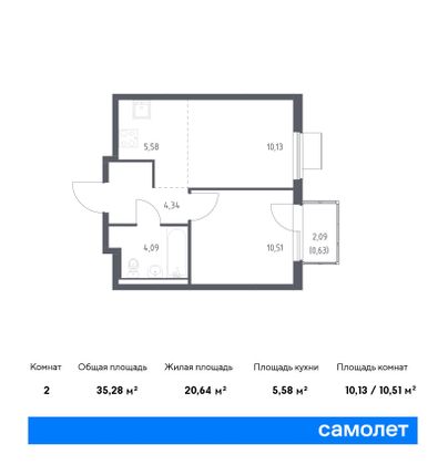 35,3 м², 1-комн. квартира, 14/17 этаж