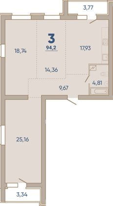 94,2 м², 3-комн. квартира, 1/7 этаж