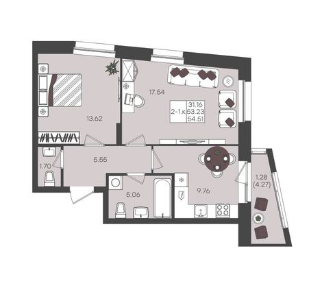 Продажа 2-комнатной квартиры 54,5 м², 16/22 этаж