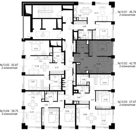 Продажа 2-комнатной квартиры 42,7 м², 13/24 этаж