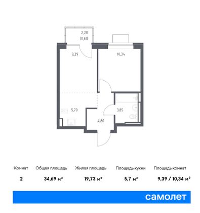 34,7 м², 1-комн. квартира, 12/12 этаж