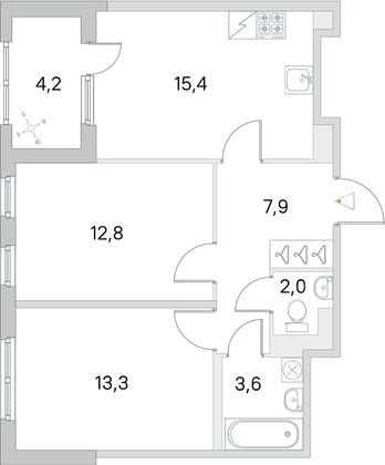Продажа 2-комнатной квартиры 57,1 м², 5/5 этаж