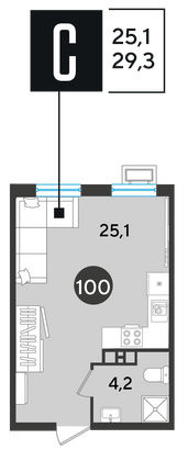 Продажа квартиры-студии 29,3 м², 5/18 этаж