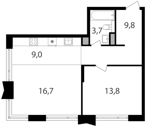 53 м², 1-комн. квартира, 2/24 этаж