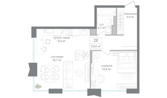 Продажа 1-комнатной квартиры 53 м², 2/24 этаж