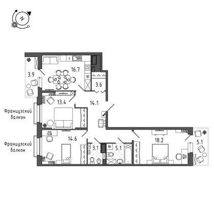 94,1 м², 3-комн. квартира, 2/12 этаж