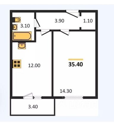Продажа 1-комнатной квартиры 35,5 м², 1/5 этаж