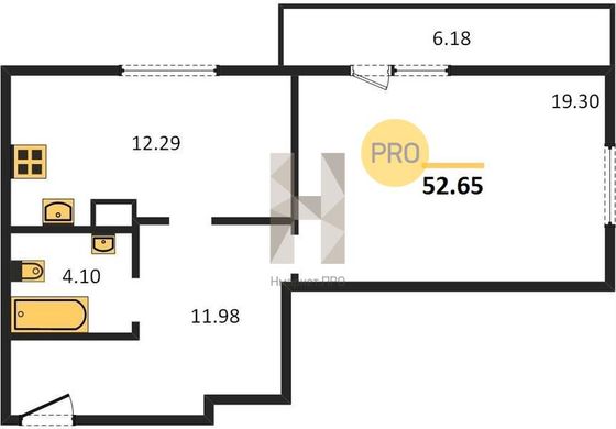 Продажа 1-комнатной квартиры 52,7 м², 2/27 этаж