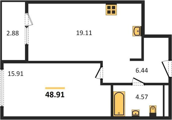 Продажа 1-комнатной квартиры 48,9 м², 13/26 этаж