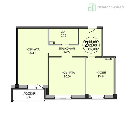 Продажа 2-комнатной квартиры 85,3 м², 2/6 этаж