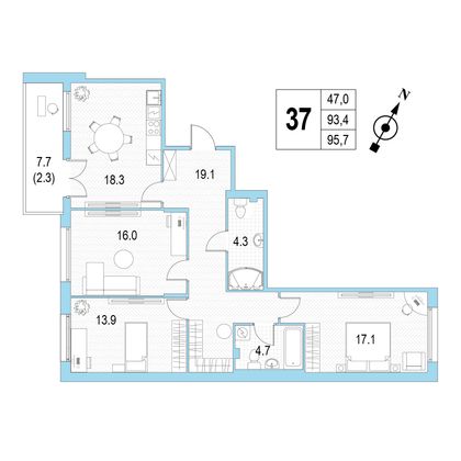 Продажа 3-комнатной квартиры 95,7 м², 4/4 этаж
