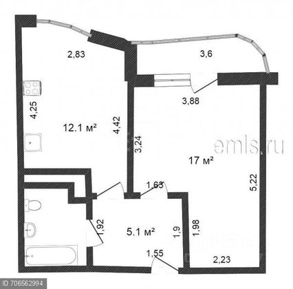 Продажа 1-комнатной квартиры 39 м², 2/10 этаж
