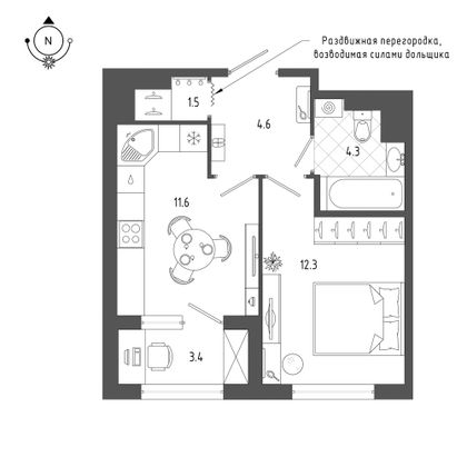 36 м², 1-комн. квартира, 5/18 этаж