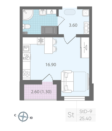 Продажа квартиры-студии 25,4 м², 6/24 этаж