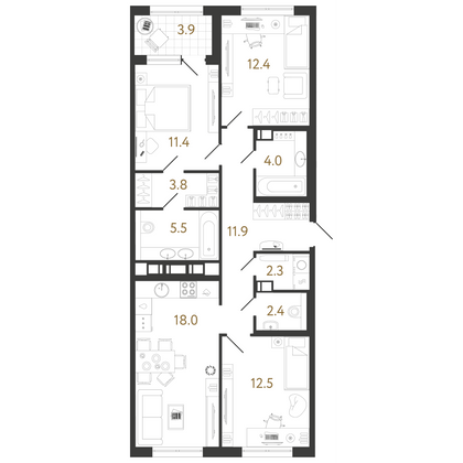 84,2 м², 3-комн. квартира, 4/15 этаж