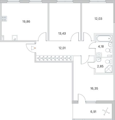 Продажа 3-комнатной квартиры 84,2 м², 2/4 этаж