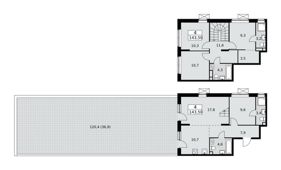 143,5 м², 4-комн. квартира, 2/16 этаж