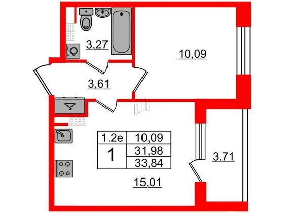 Продажа 1-комнатной квартиры 32 м², 5/5 этаж