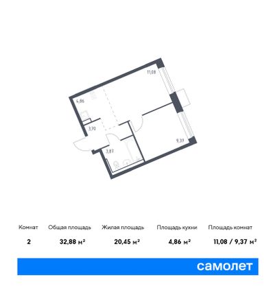 32,9 м², 1-комн. квартира, 2/13 этаж