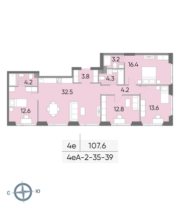 Продажа 4-комнатной квартиры 107,6 м², 39/52 этаж