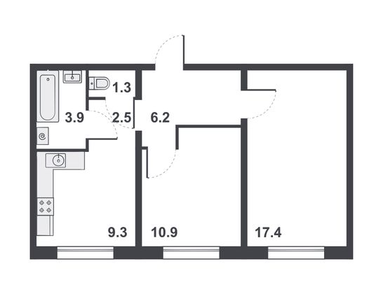 Продажа 2-комнатной квартиры 51,5 м², 10/16 этаж