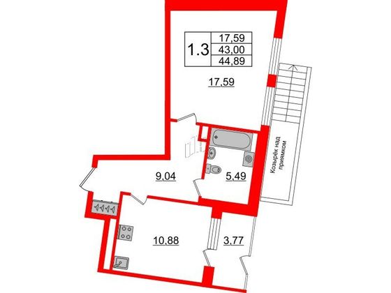 Продажа 1-комнатной квартиры 41,6 м², 1/5 этаж