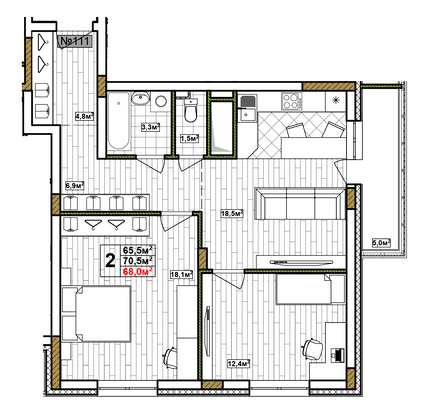 Продажа 2-комнатной квартиры 68 м², 17/17 этаж