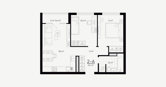 Продажа 2-комнатной квартиры 53,6 м², 21/24 этаж