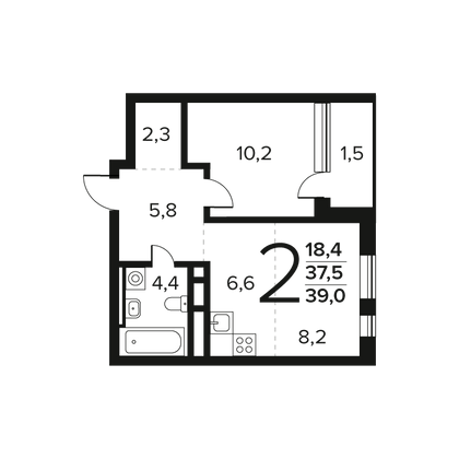 Продажа 2-комнатной квартиры 39 м², 3/12 этаж