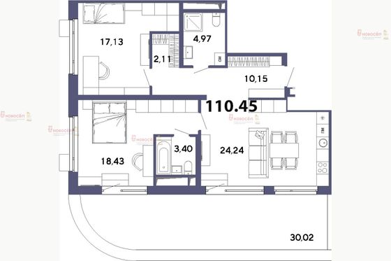 Продажа 3-комнатной квартиры 110,4 м², 20/20 этаж