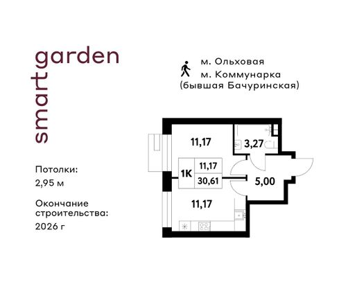 Продажа 1-комнатной квартиры 30,6 м², 3/16 этаж