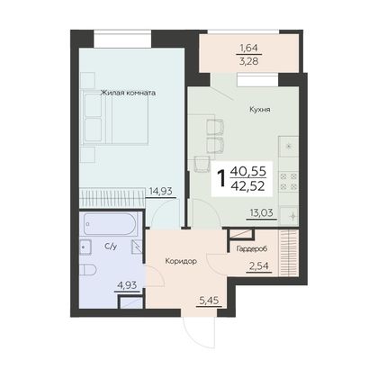Продажа 1-комнатной квартиры 42,5 м², 4 этаж