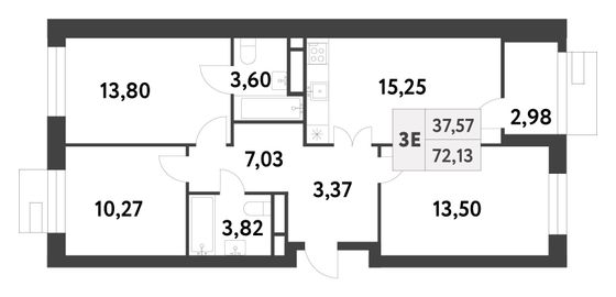 Продажа 3-комнатной квартиры 72,1 м², 3/16 этаж