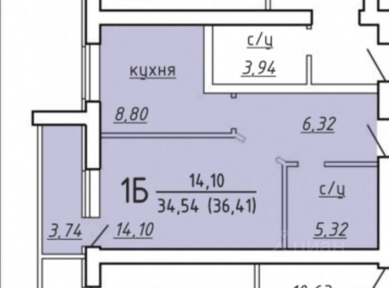 Продажа 1-комнатной квартиры 36,4 м², 3/10 этаж