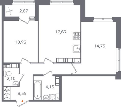 Продажа 2-комнатной квартиры 59,5 м², 14/17 этаж