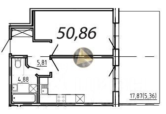 Продажа 1-комнатной квартиры 50,9 м², 1/5 этаж