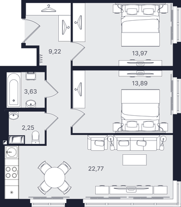 Продажа 3-комнатной квартиры 65,7 м², 3/24 этаж