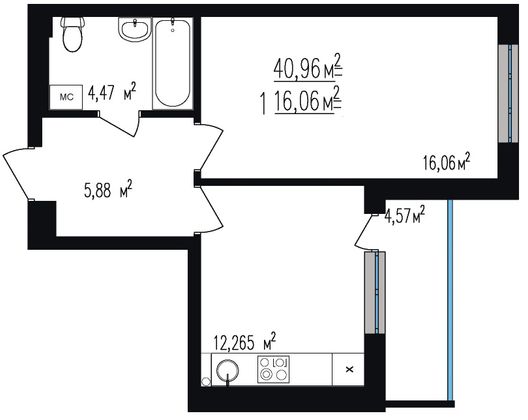 Продажа 1-комнатной квартиры 41 м², 21/28 этаж