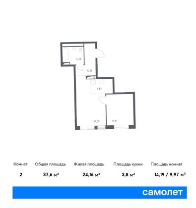 37,6 м², 1-комн. квартира, 2/11 этаж