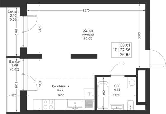 Продажа квартиры-студии 38,8 м², 15/24 этаж