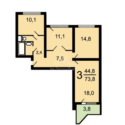 Продажа 3-комнатной квартиры 73,8 м², 16/17 этаж