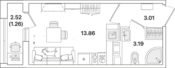 21,3 м², студия, 7/12 этаж