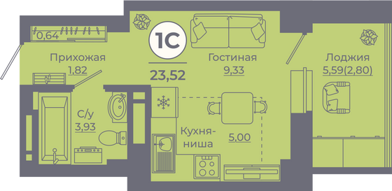 Продажа квартиры-студии 23,4 м², 13/24 этаж