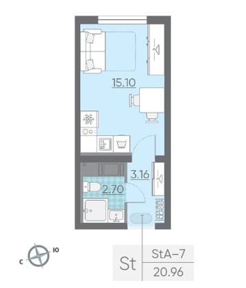 Продажа квартиры-студии 21 м², 20/25 этаж