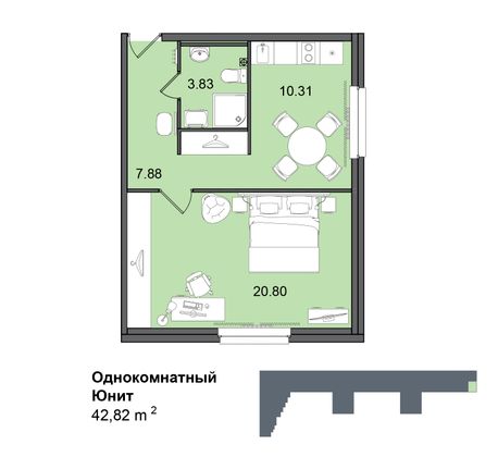 42,8 м², 1-комн. квартира, 3/29 этаж