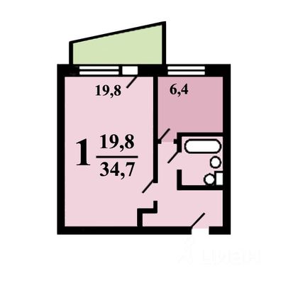 Продажа 1-комнатной квартиры 34,7 м², 3/9 этаж