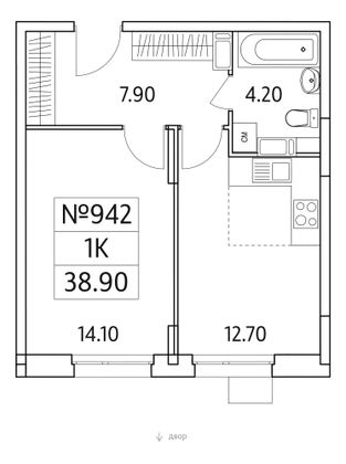 Продажа 1-комнатной квартиры 38,9 м², 16/25 этаж