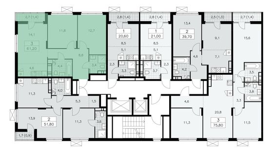 Продажа 3-комнатной квартиры 61 м², 16/16 этаж