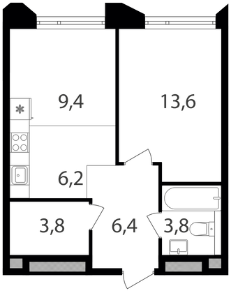 Продажа 1-комнатной квартиры 43,2 м², 2/21 этаж