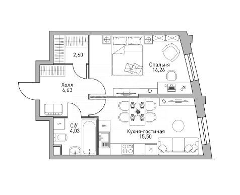 Продажа 1-комнатной квартиры 46,4 м², 30/36 этаж
